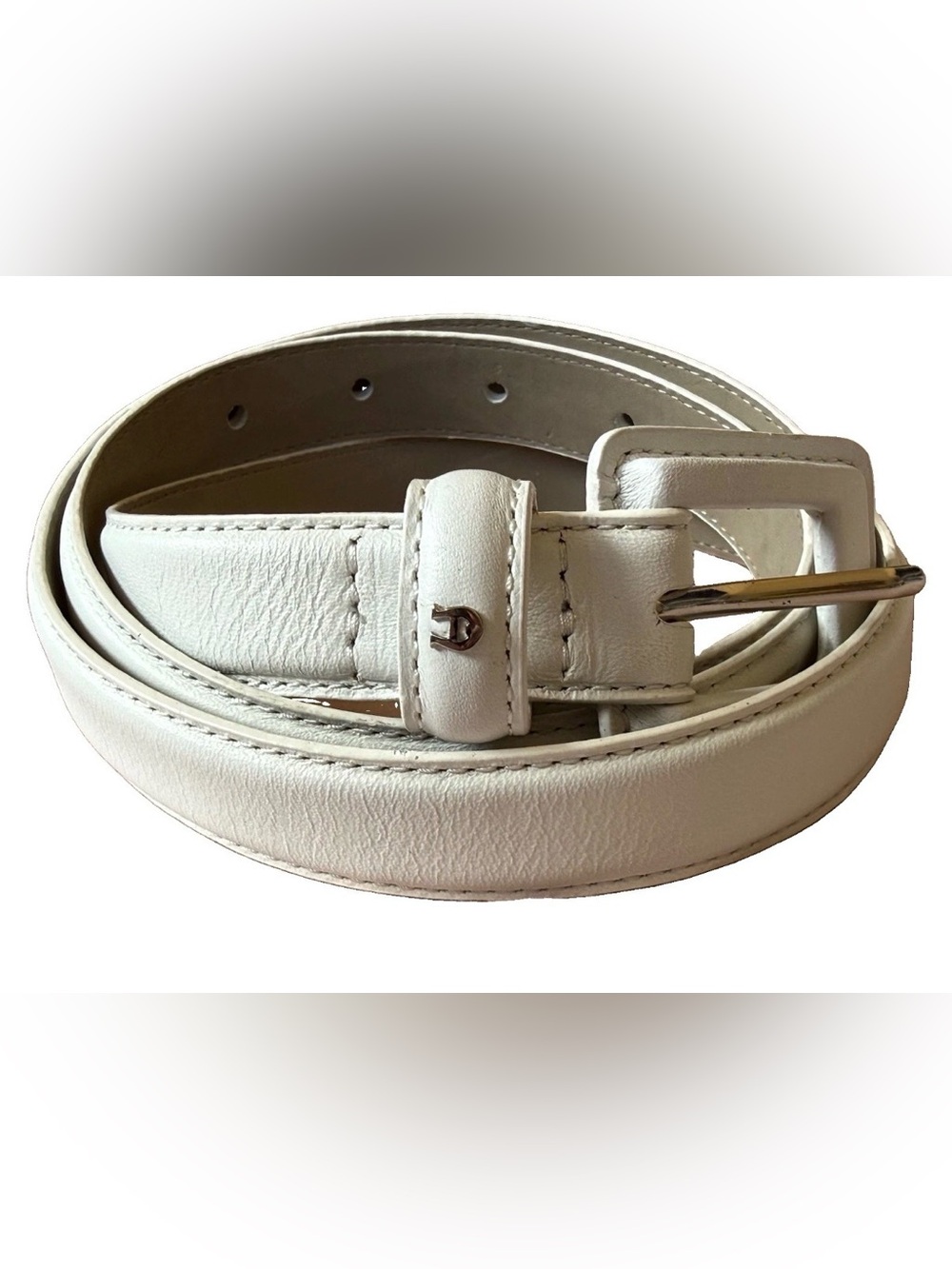 🤍 Vintage Etienne Aigner Unisex White 1in Belt Size XL w/ Solid Buckle Accent